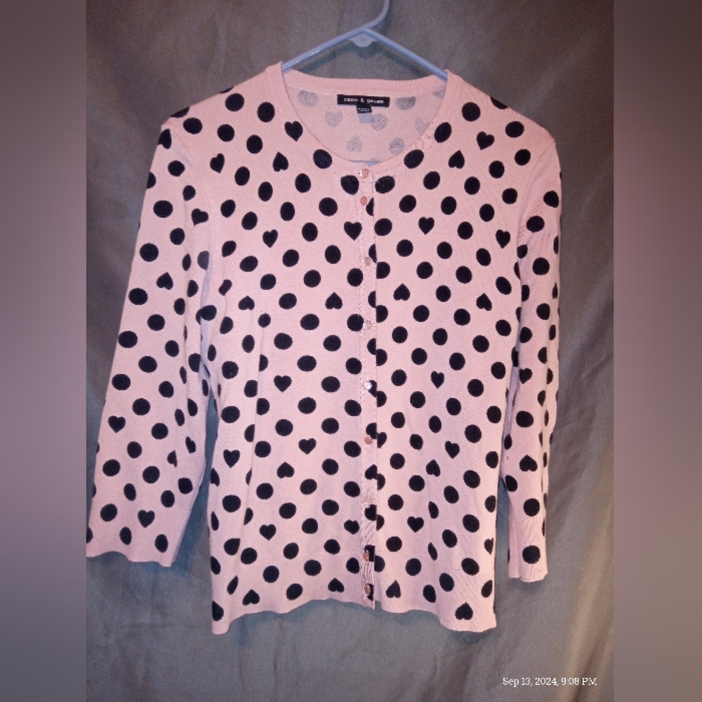 Cable and Gauge cute polkadotted pink and black youth sweater